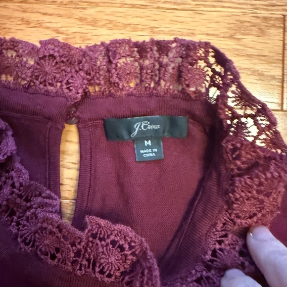 J. Crew Women's Deep Red Lace-Trimmed Sweater - Picture 2 of 2